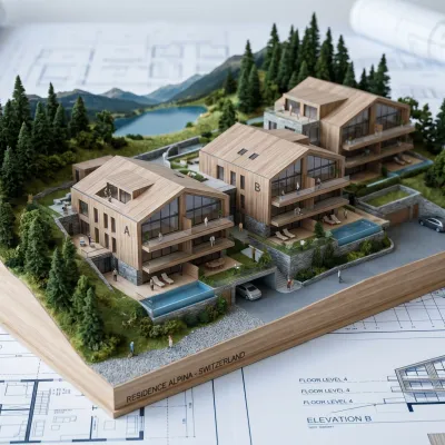 Maquette architecturale d'un projet immobilier neuf de luxe à Genève, symbolisant l'investissement sur plan en VEFA.